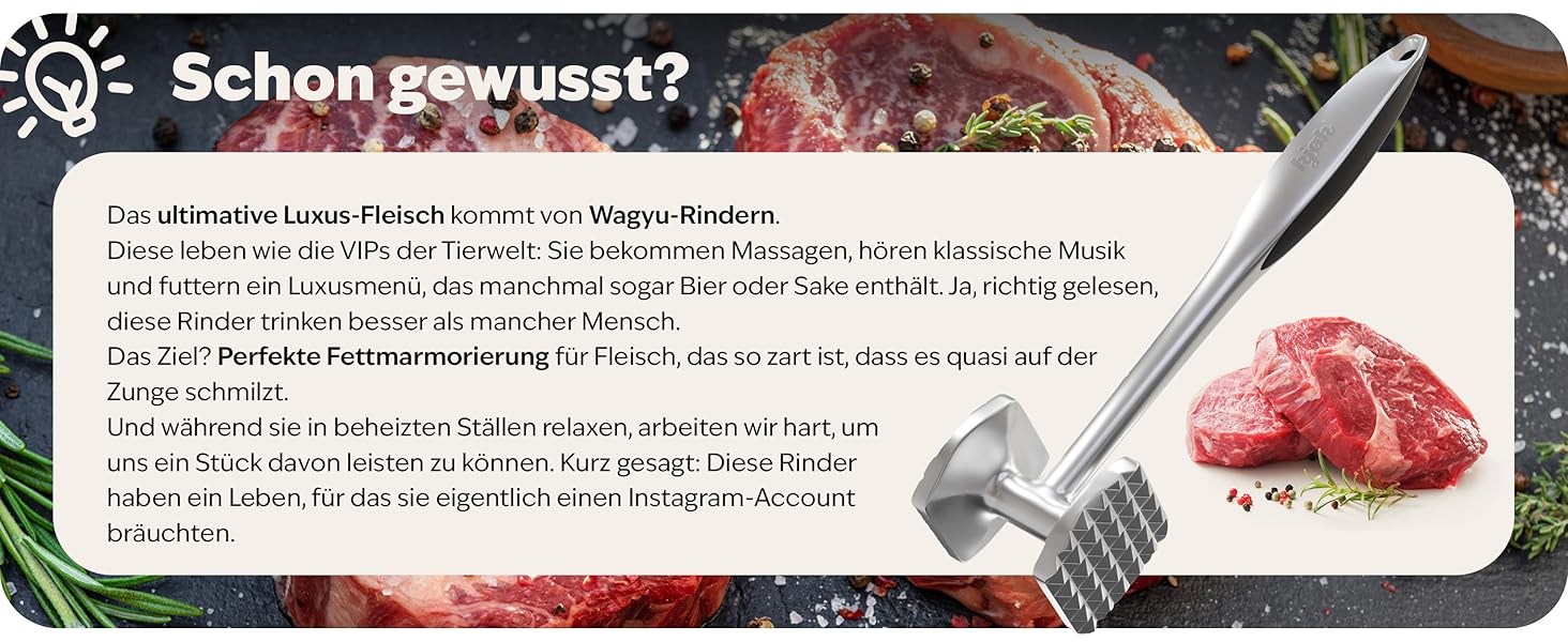 Преміум Fleischklopfer (м'ясорубка) з цинкової сплави з матовим хромом - для відбивання шніцелів та м'яса, придатний для миття в посудомийній машині. Ідеальний подарунок для кулінарії.