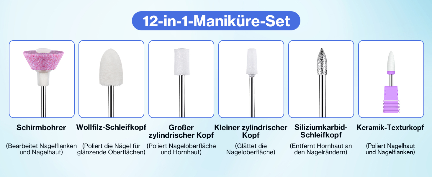 Електрична шліфувальна машинка для нігтів, професійна, 40000 об/хв, LCD манікюр/педикюр, набір з багатофункціональною базою, портативна, з підсвічуванням, сенсорне керування (Світло-блакитний)