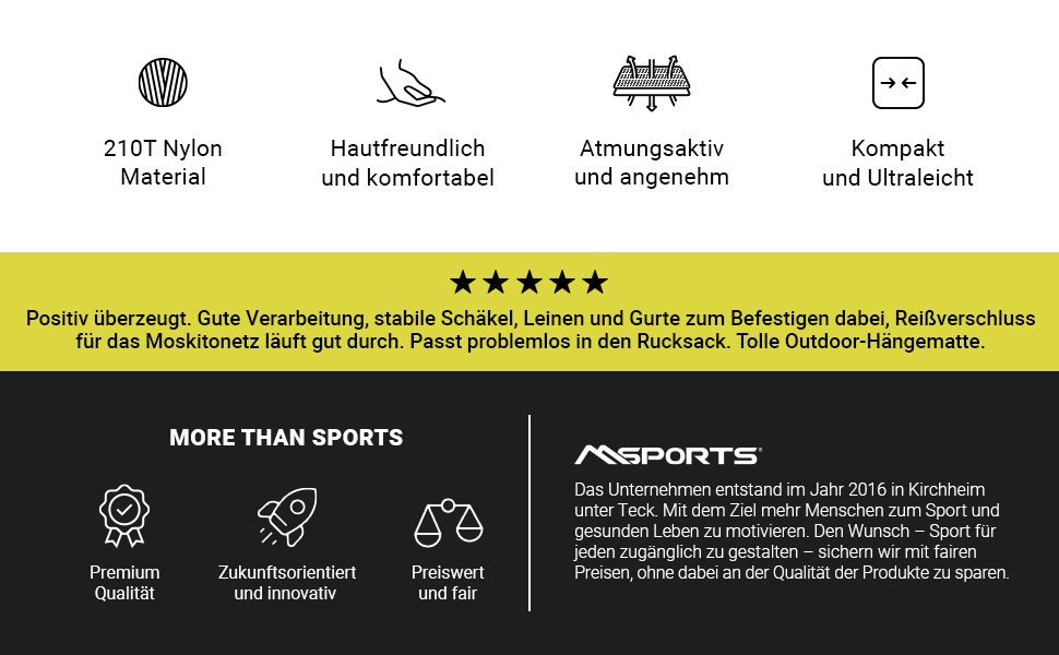 Гамак для кемпінгу MSports Premium Ultraleicht з москітною сіткою | Максимальне навантаження 250 кг, дихаючий матеріал (срібно-сірий)