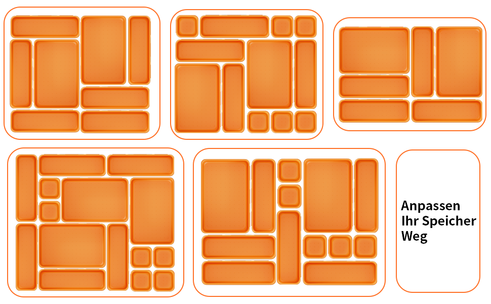 45 Piece Drawer Organizer Set for Office with 3 Sizes, Vanity Makeup Organizer Drawer, Storage Desk Organizer Drawer System for Kitchens, Bedrooms, Bathrooms, Office, Grey (3 - Sizes, Orange (45 Pieces))