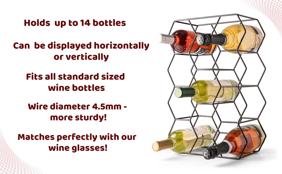 Gusto Nostro Wine Rack for Table - Modern Black Metal Wine Rack for 14 Bottles - 3-Tier Wine Rack Small - Bottle Rack for Table, Cabinet & Pantry - No Assembly Required