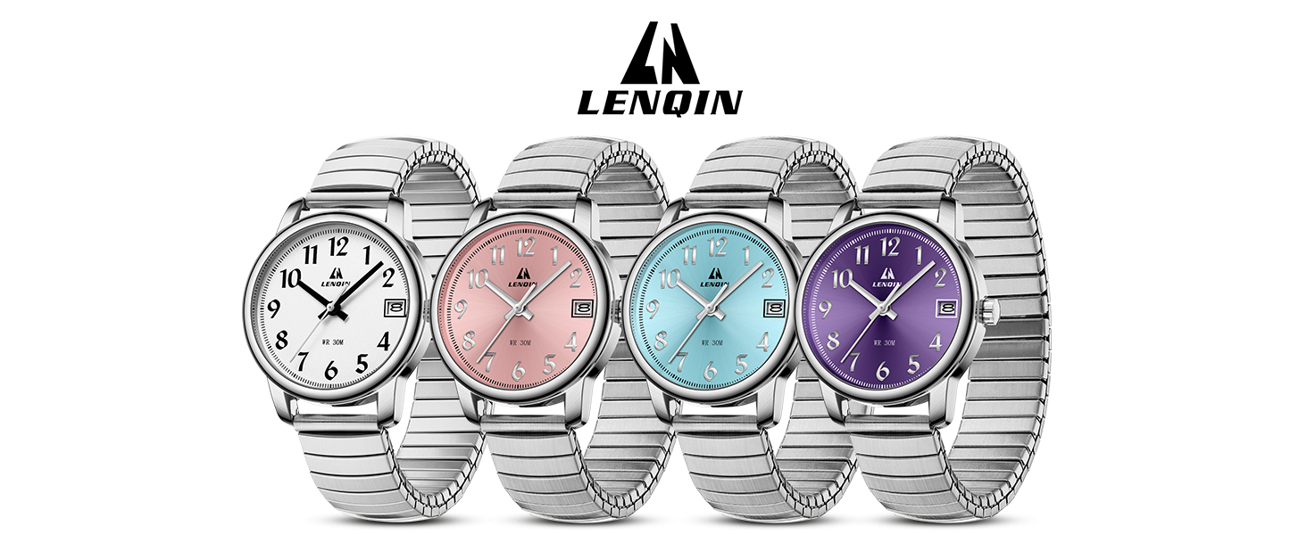 Жіночий годинник LN LENQIN: Водонепроникні годинники для жінок з нержавіючої сталі, кварцовий механізм, регульований браслет (сріблястий, фіолетовий)