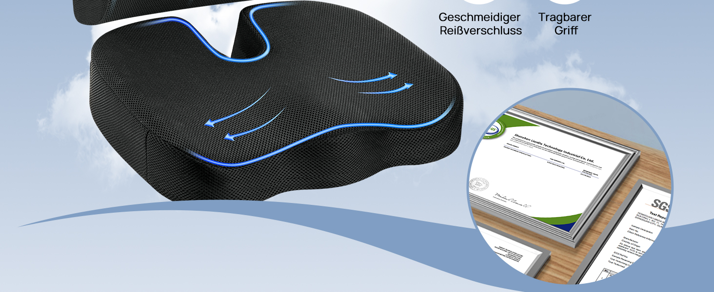 Ортопедична подушка для сидіння Feagar з memory foam, ергономічна подушка для офісного крісла, інвалідного візка, автокрісла, подушка для куприка, чорна (набір, XL (90-150 кг))