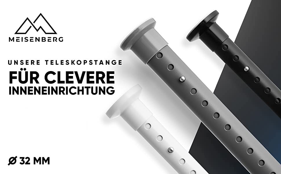 Штанга для душу без свердління 160-210 см, срібна, Ø 32 мм, телескопічна, з кріпленнями - для ванни, дверей, шафи. Нержавіюча сталь