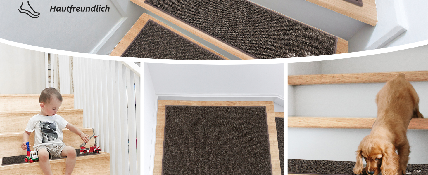 BEQHAUSE Non-Slip Stair Treads - 15 Piece Set - Washable Carpet for Stairs - Safe for Kids, Seniors & Pets - 100% Polyester with TPE Backing - 22x70cm