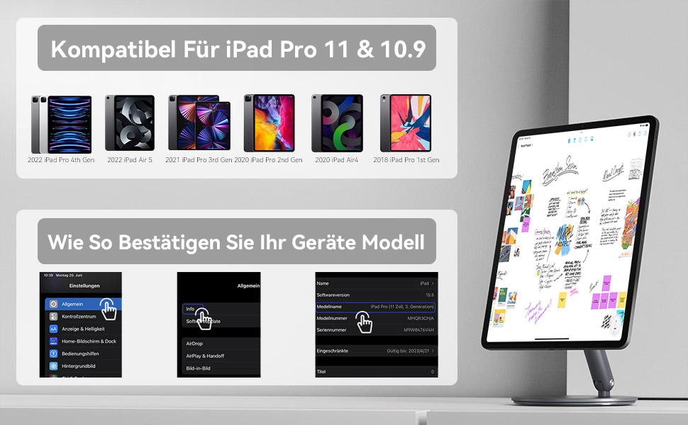 Магнітна підставка LULULOOK для iPad Pro 13''/12.9'' та iPad Air 11''/13'' M4/M2 — поворотна на 360°, складна, алюмінієва