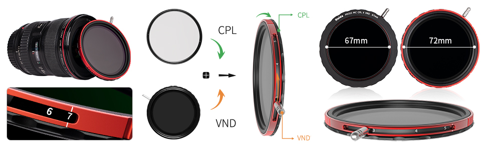 Фільтр Haida CPL-VND 72mm 2-в-1: поляризаційний та ND-фільтр (3-7 стопів)