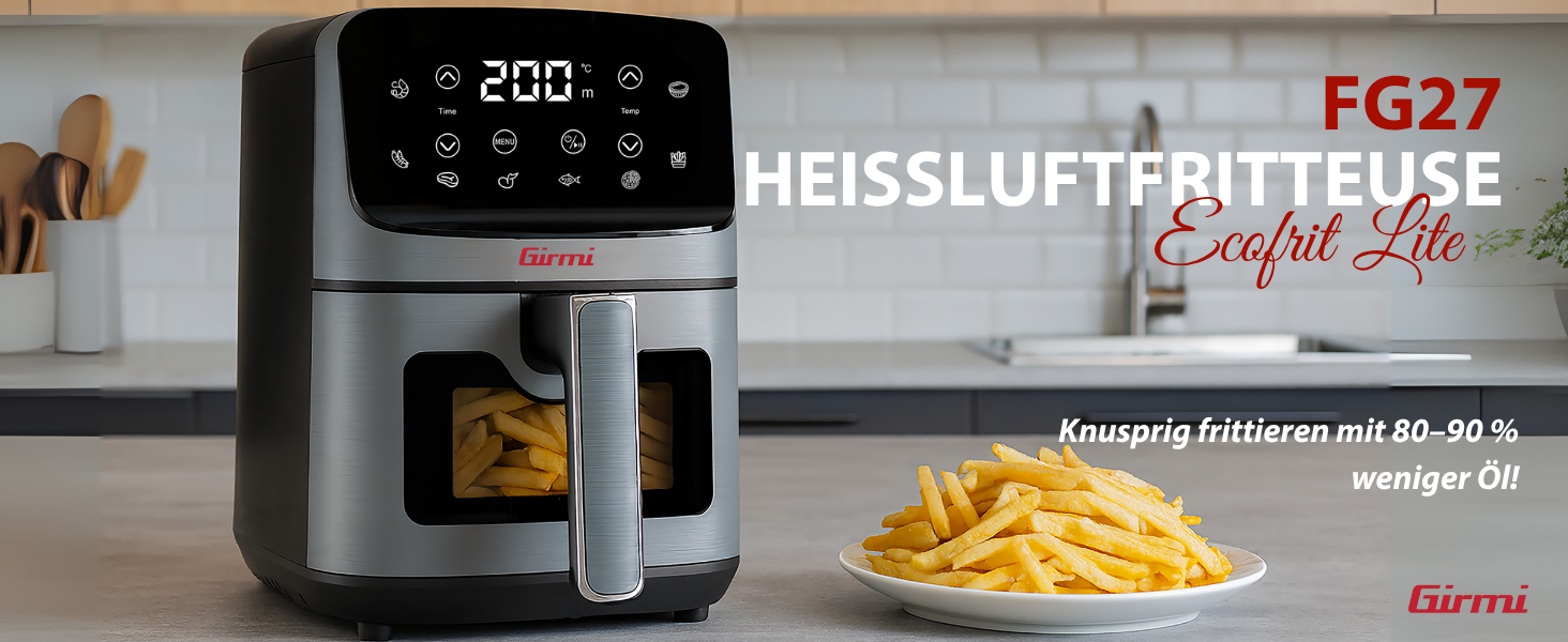 Фритюрниця електрична Girmi Ecofrit Lite 4.2л, 1400 Вт, цифрова панель, 8 програм, сіра