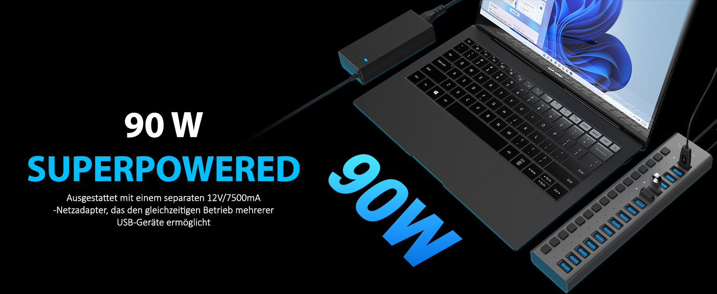 Зарядний пристрій Sabrent USB 60W 10 портів, швидка зарядка для MacBook, ноутбуків USB-C, iPhone, Samsung Galaxy (AX-TPCS)