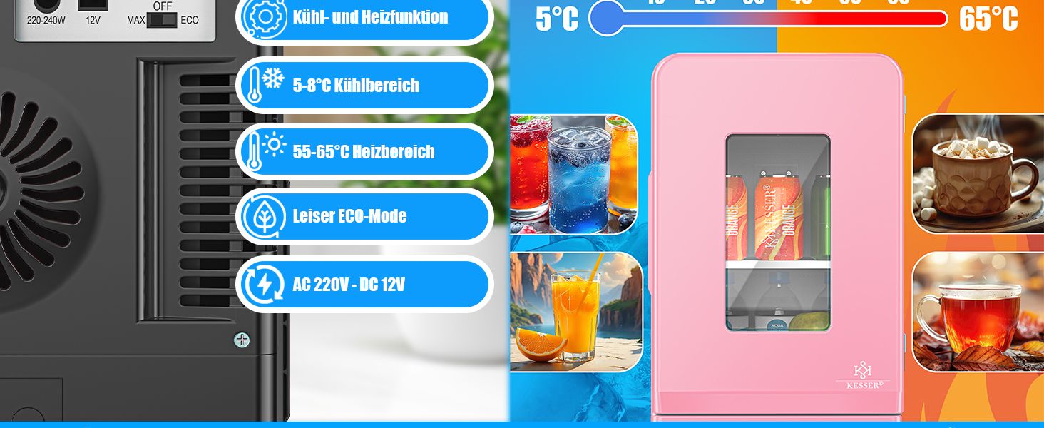 KESSER® Міні холодильник/термобокс 15L з охолодженням та нагріванням. Портативний AC/DC 220-240V/12V для авто, офісу, дому, кемпінгу. Червоний