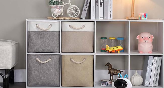 Складаний короб для зберігання Mangata 30x30x30 см з ручкою, тканинний органайзер для полиць, шаф і одягу, світло-хаки/білий, набір 3 шт.