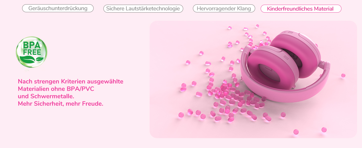 iClever Бездротові навушники з шумозаглушенням для дітей Bluetooth, 60 годин роботи, 80дБ безпечний рівень гучності, зручна посадка, Bluetooth 5.4, AUX кабель для подорожей, білий, зелений, рожевий (C Рожевий)