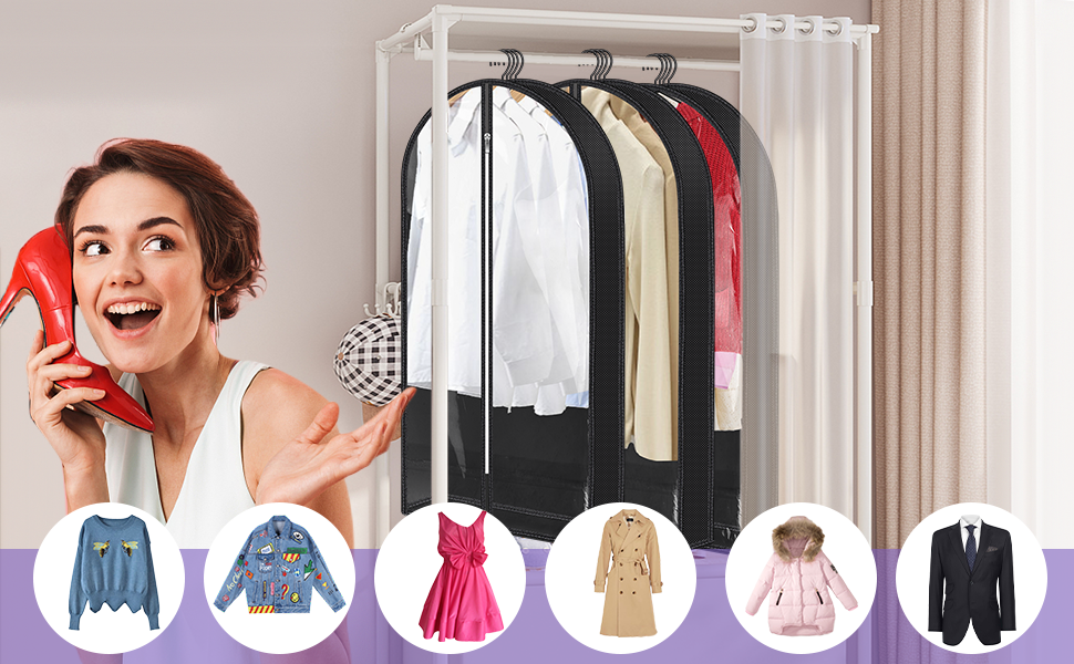 Чохли для одягу 3 шт. Преміум, дихаючі, на блискавці, 100x60 см, чорні. Для зберігання та подорожей.