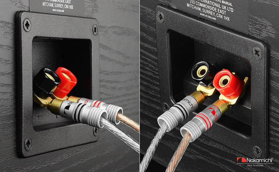 Позолочені бананові роз'єми Nakamichi 24K для акустичних кабелів 12-18 AWG, 4 мм для підсилювачів, Hi-Fi ресиверів та домашніх кінотеатрів, 4 шт (2 пари)