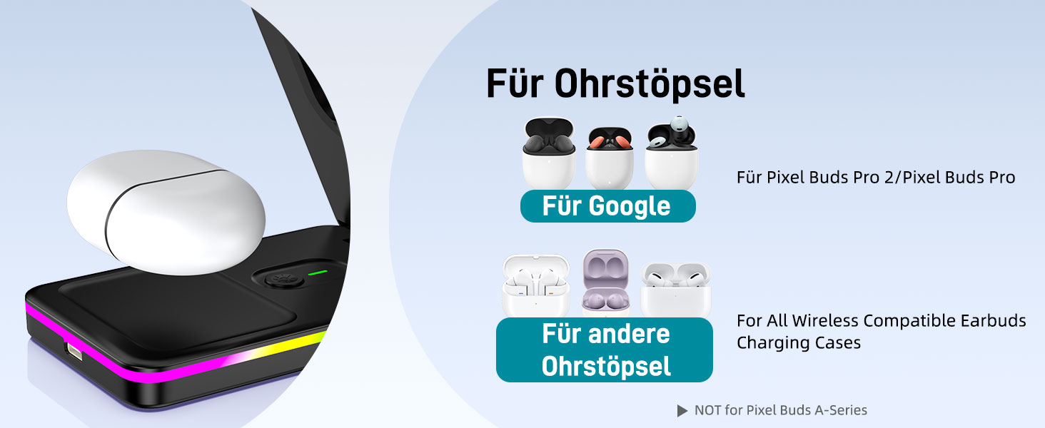 Зарядна станція індуктивна 3-в-1 для Google Pixel Watch 3/2, Pixel 10/9/9 Pro/8/8a/7 та Pixel Buds Pro 2 (складна, бездротова)
