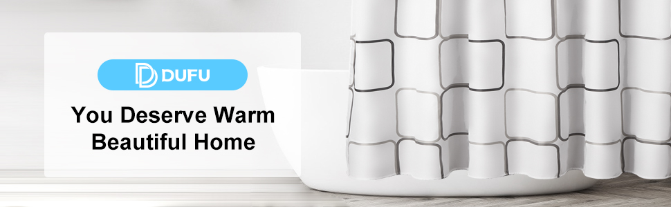 Водостійкий душовий завіс DUFU, 180x200 см, білий, з 12 кільцями