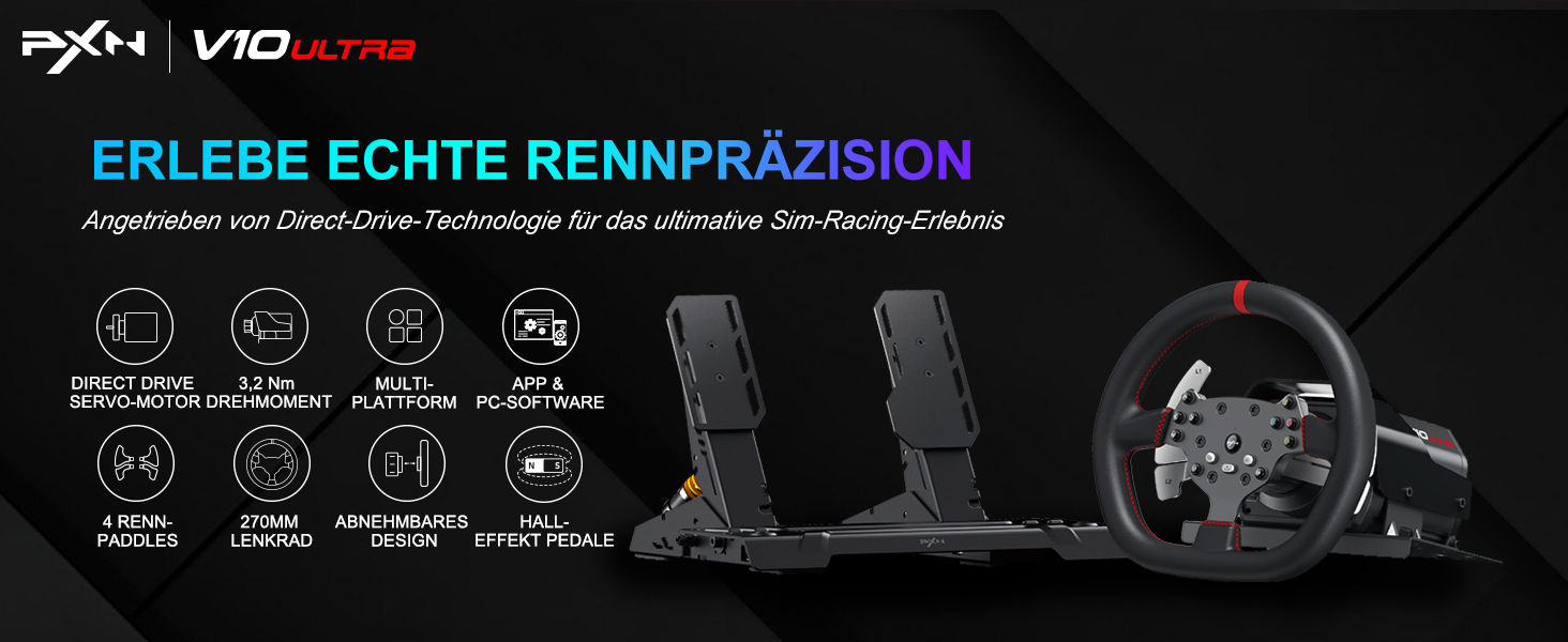 PXN V10 Ultra Gaming Руль для ПК, PS4, Xbox з Direct-Drive та педалями, 270°