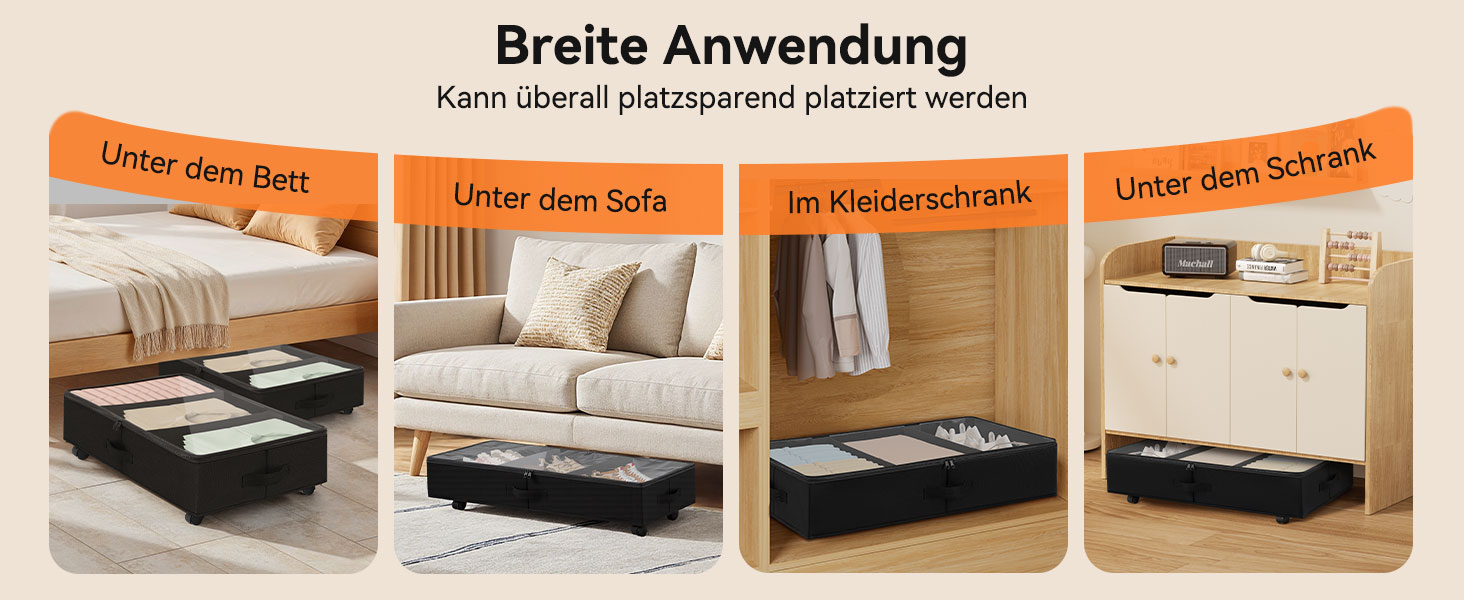 Підліжкова комода на колесах 2 шт., 48 л, ящик для зберігання під ліжком з кришкою та металевим каркасом, складаний ящик для зберігання під ліжко для одягу, постільної білизни, взуття (44л*2, блискавка)