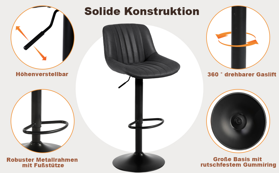 Youhauchair Adjustable Swivel Bar Stools with Backrest - PU Leather, Modern Kitchen Bar Stools (2-Pack, Black)