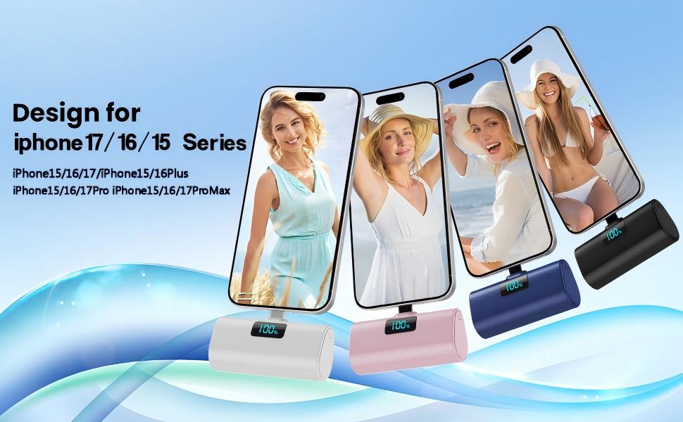 Компактний Mini Powerbank Klein 5200mAh з LCD-дисплеєм, USB-C PD зовнішній акумулятор для iPhone 15/16/17, Samsung S24/S25, Huawei, iPad — Рожевий