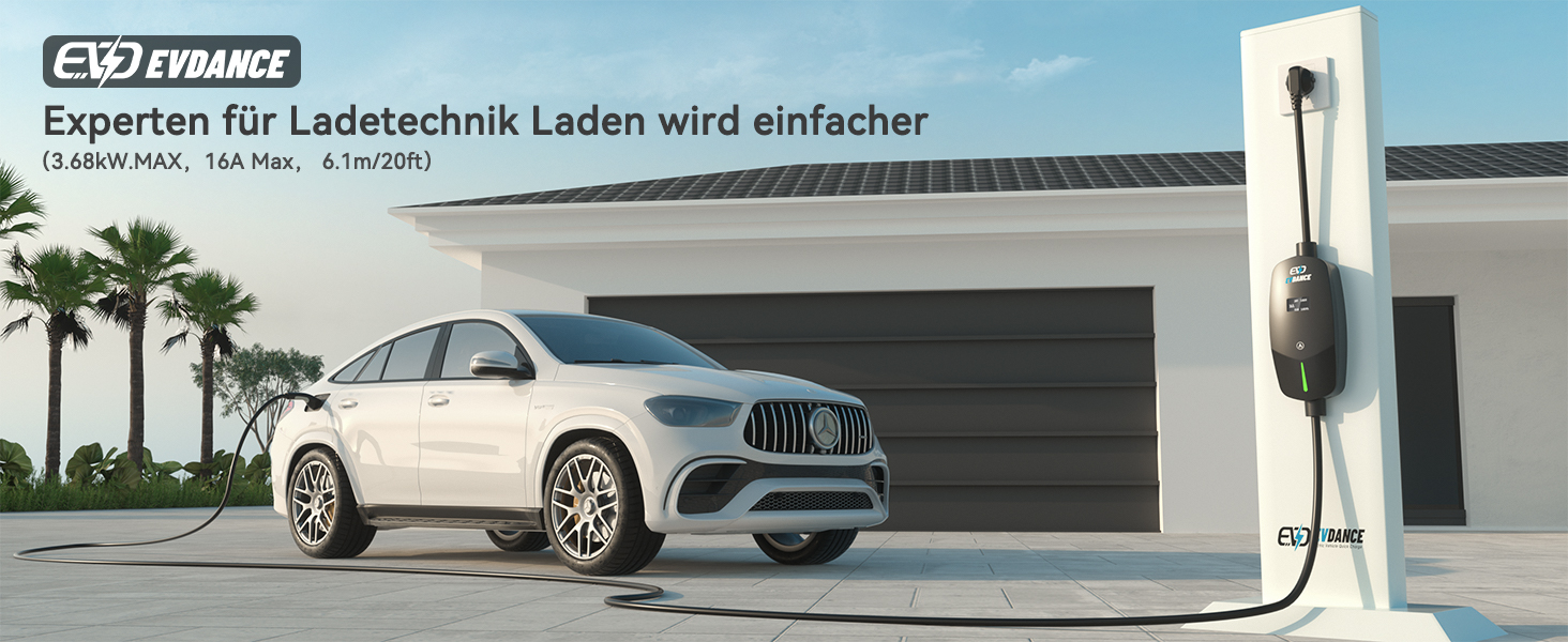 Кабель для зарядки електромобіля EVDANCE Type 2 Schuko 6.1м 3.68kW з OLED дисплеєм 6-16A для PHEV/EV - Чорний