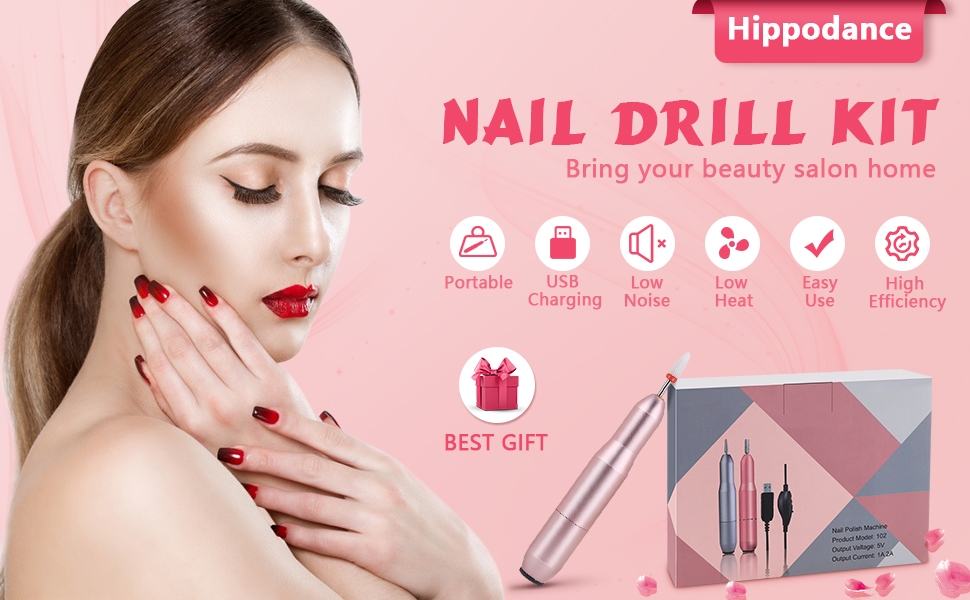 Електрична нігтьова пилка для гелю та нігтів: професійний набір для манікюру та педикюру Rose з USB, 20000 об/хв, регульована швидкість
