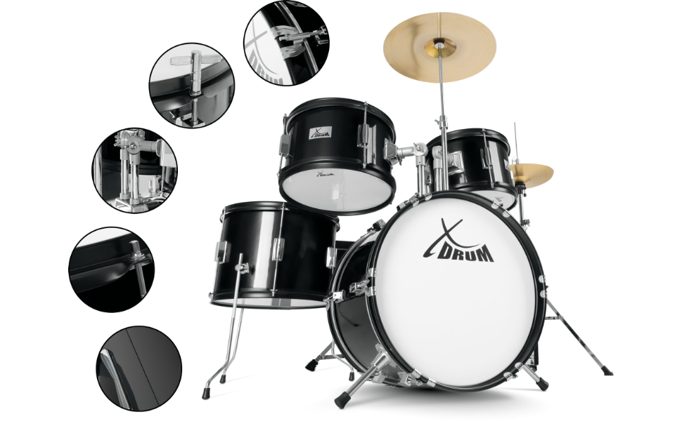 XDrum Junior Pro Kinder барабанний комплект Red - для дітей 5-9 років - з аксесуарами та навчальним посібником (Чорний, Solo)