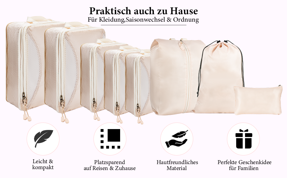 Органайзер для валізи KiwiPower, 8 шт. – комплект кубів для компресії, водонепроникні сумки для одягу для подорожей, ручної поклажі та рюкзаків (Бежевий)