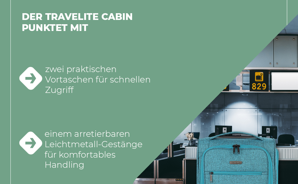 Чемодан ручної поклажі Travelite, 43 см, 28 л, Petrol (з сумкою для ліквідів)