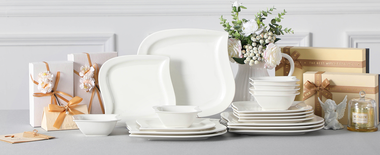 MALACASA Elvira: Сервіз на 6 осіб, 18 предметів, кремово-білий, сучасний порцеляновий сервіз