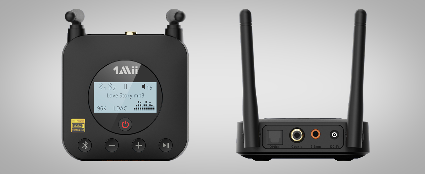 1Mii Bluetooth 5.1 Аудіо Адаптер з Низькою Затримкою aptX, 3D Surround для Підсилювача, Лаунспікерів, Оптичний/Коаксіальний/RCA AUX (B06Pro+ Medium)