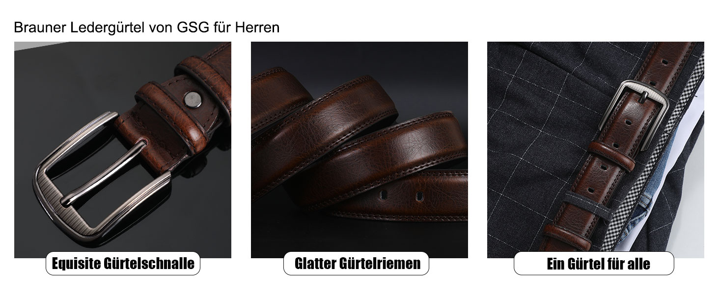 Чоловічий шкіряний ремінь GSG Since 1998 - класичний дизайн, 37 мм, для бізнесу та офіційних заходів, подарункова коробка, темно-коричневий