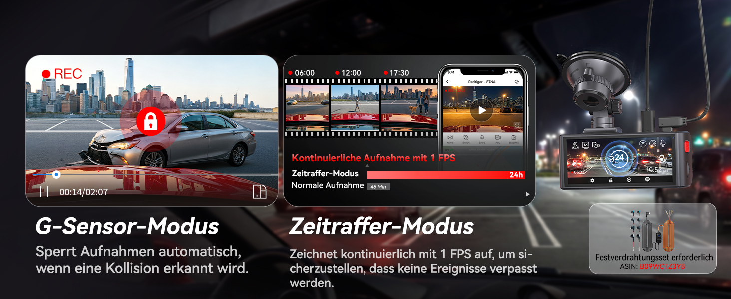 Автомобільний відеореєстратор REDTIGER F7NA 4K UHD (передній та задній), сенсор STARVIS 2 IMX678 8MP, двоканальна камера для авто
