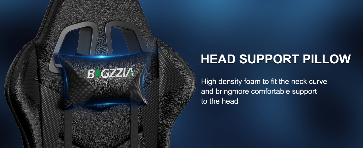 Геймерське крісло Bigzzia Ergonomisch з підтримкою попереку та голови, Bluetooth, чорне - для підлітків та дорослих