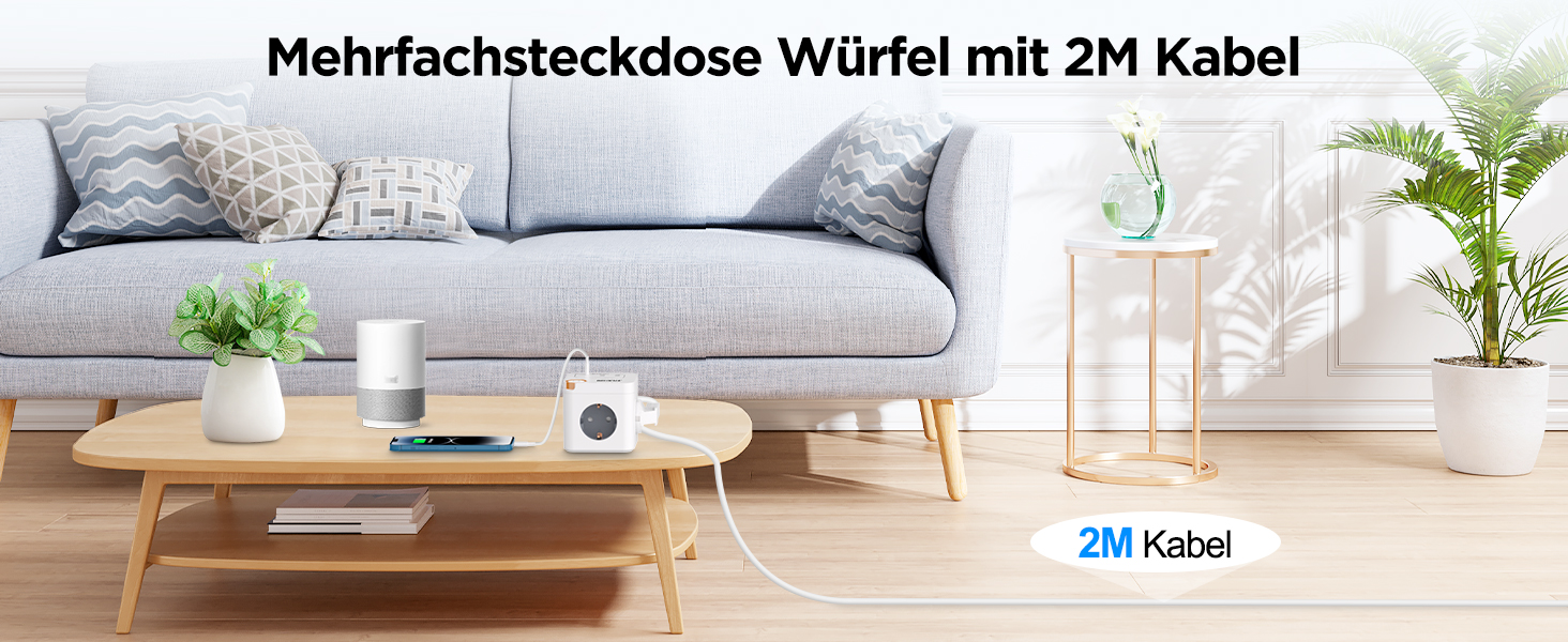 Мережевий концентратор з 4 USB-портами, настінний, 4 розетки, захист від перенапруги, 2 USB-C розетки, вимикач, 4000W, 16A, білий