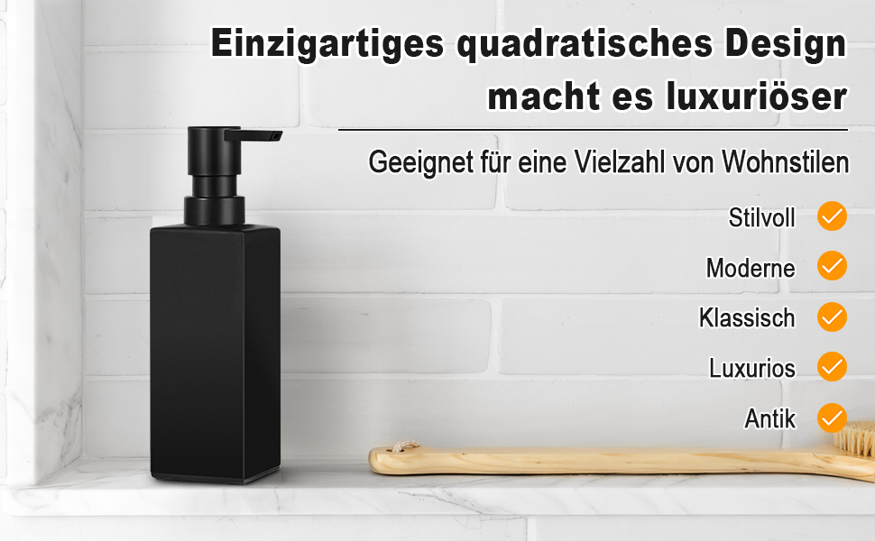 Диспенсер для мила GMISUN для ванної кімнати та кухні, 350 мл, чорний скляний, з піддоном та водонепроникними етикетками