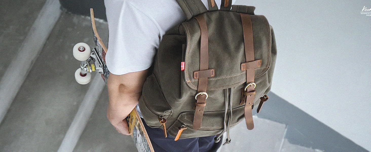 Чоловічий/жіночий рюкзак Kaukko Canvas для ноутбука, стильний, велика місткість, для подорожей, кемпінгу, Outdoor (сірий)