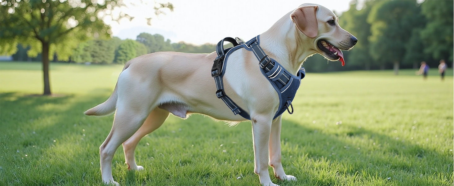 Шлейка для собак HEELE з розподілом навантаження, світловідбиваюча, з м'якою ручкою, контроль, 2 металеві кільця, для собак маленьких, середніх та великих порід, Aree, Зелена, C-Aree Grün (L, Uni-Königsblau)