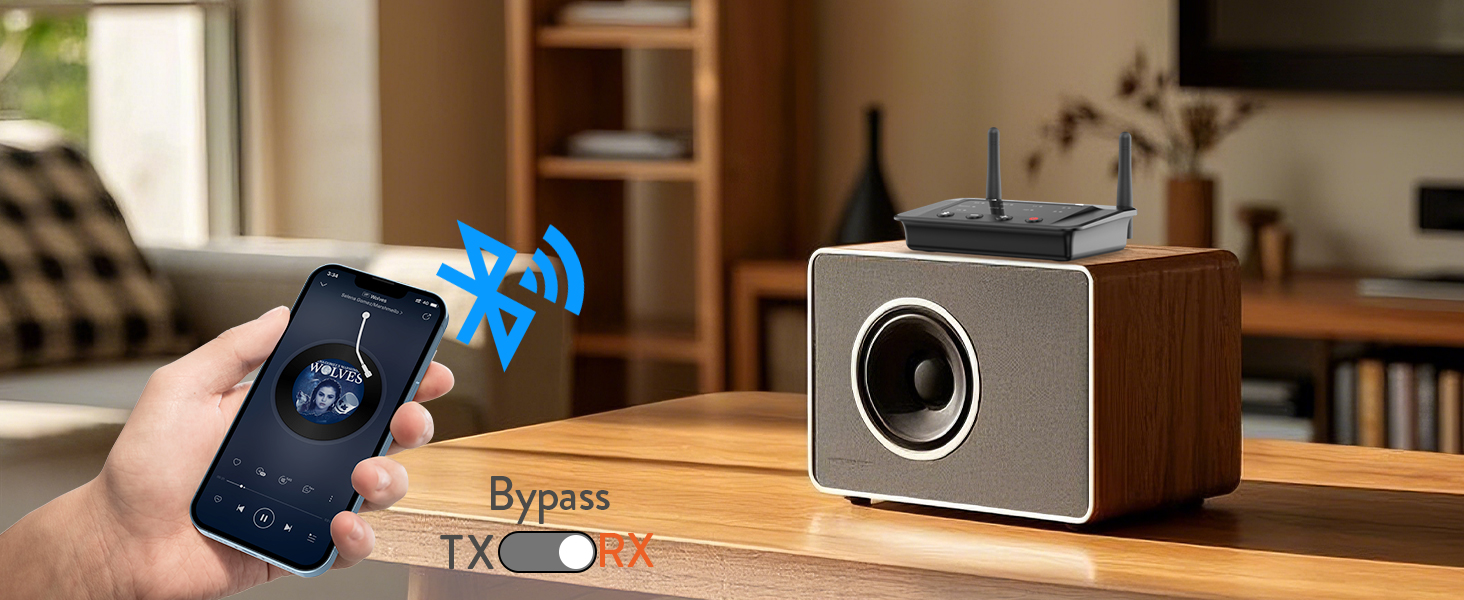 1Mii B03 Bluetooth 5.3 Передавач Bluetooth для TV з aptX HD, низькою затримкою, для 2 навушників, велика відстань, оптичний, AUX, RCA