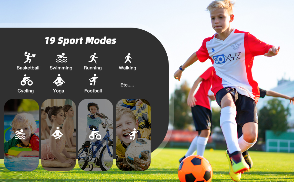 Дитячий розумний годинник Kinder Smartwatch для хлопчиків та дівчаток. Водонепроникний фітнес-трекер IP68, моніторинг серцевого ритму та сну, 19 спортивних режимів, крокомір, будильник. Подарунок для дітей від 5 років. Чорний колір.