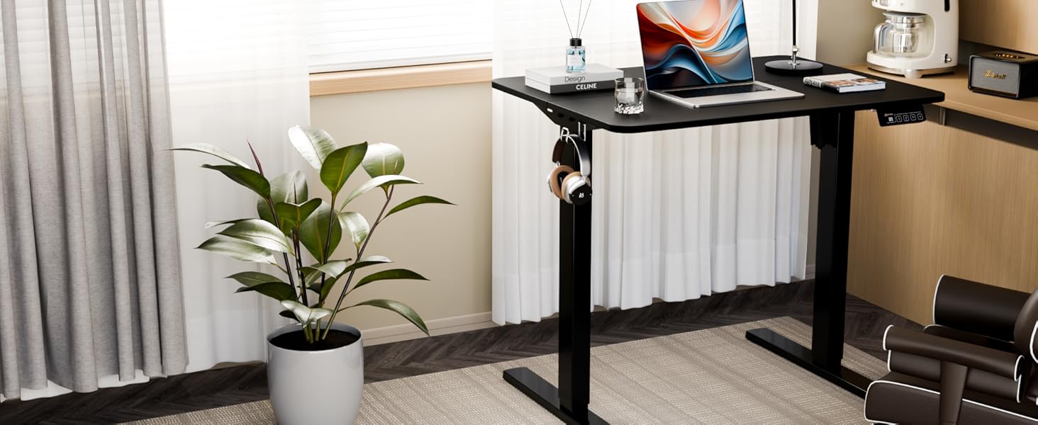 Ergonomaker Electric Standing Desk 80x60cm - Compact Adjustable Height Desk with 2-Section Tabletop, Home Office Desk (White Frame + Oak Tabletop)