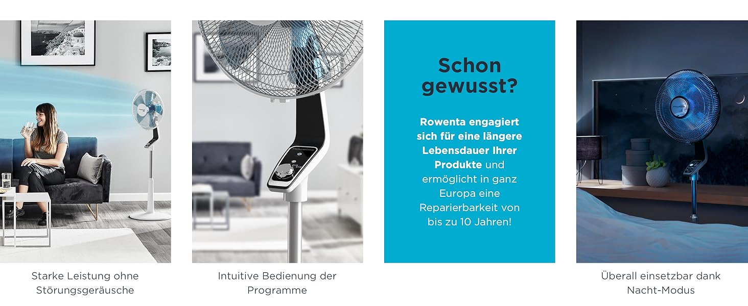 Вентилятор Rowenta Turbo Silence Extreme: тихий, потужний, з авто-обертанням, 4 швидкості, нічний режим, білий/чорний, VU5640 Hell