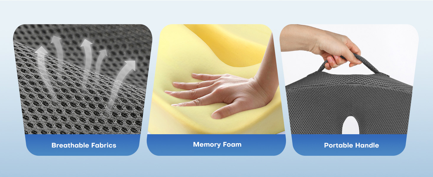 Ортопедична подушка для сидіння Feagar з Memory Foam, ергономічна подушка для офісного крісла, візка, автокрісла, для спини, чорна