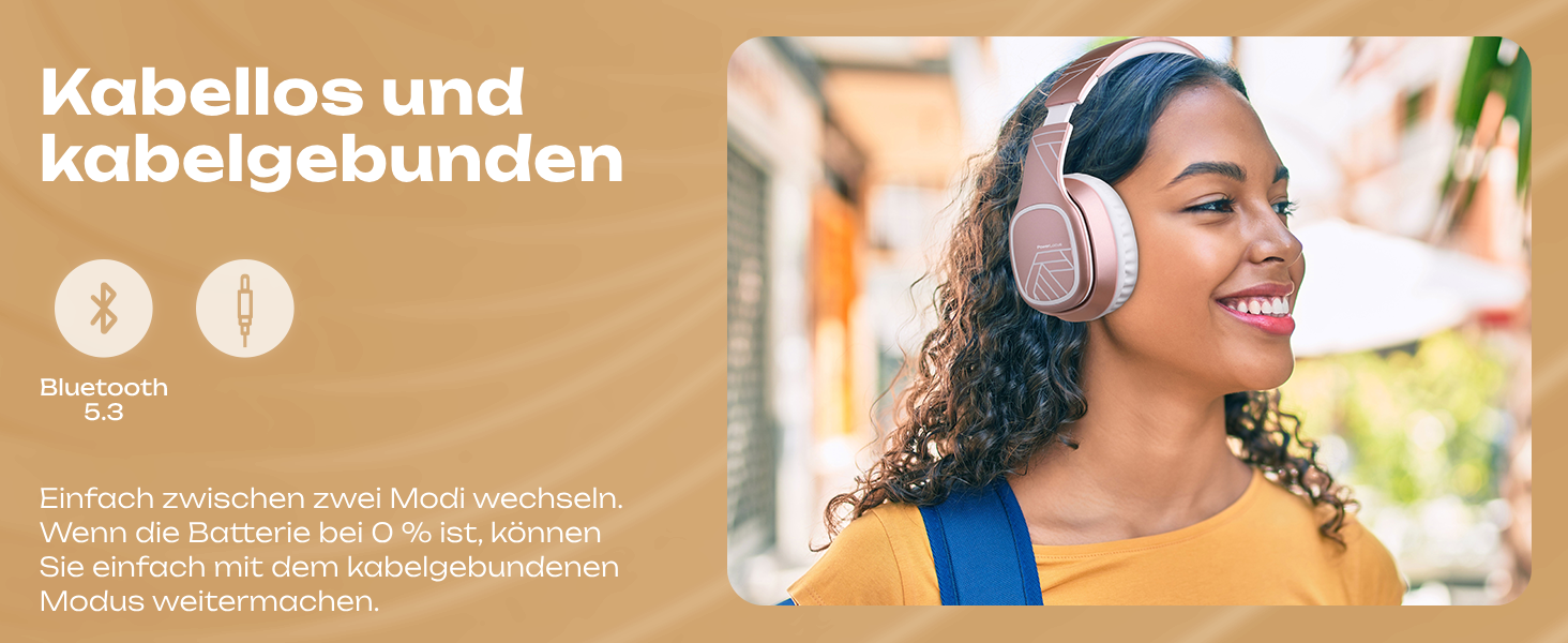 PowerLocus P7 Bluetooth навушники Over-Ear, складні, бездротові з басами, Hi-Fi стерео, з функцією гучного зв'язку, USB-C зарядка, тривалий час роботи, для iPhone/PC/TV (Line Rose Gold)