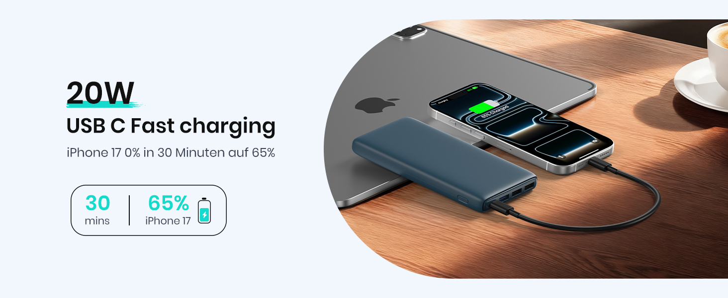 Power Bank ADDTOP 20000mAh 22.5W Blue – портативний зарядний пристрій з USB-C, LED-дисплеєм, швидка зарядка для iPhone 17/16/15/14/13/12/11, Samsung Galaxy та інших телефонів