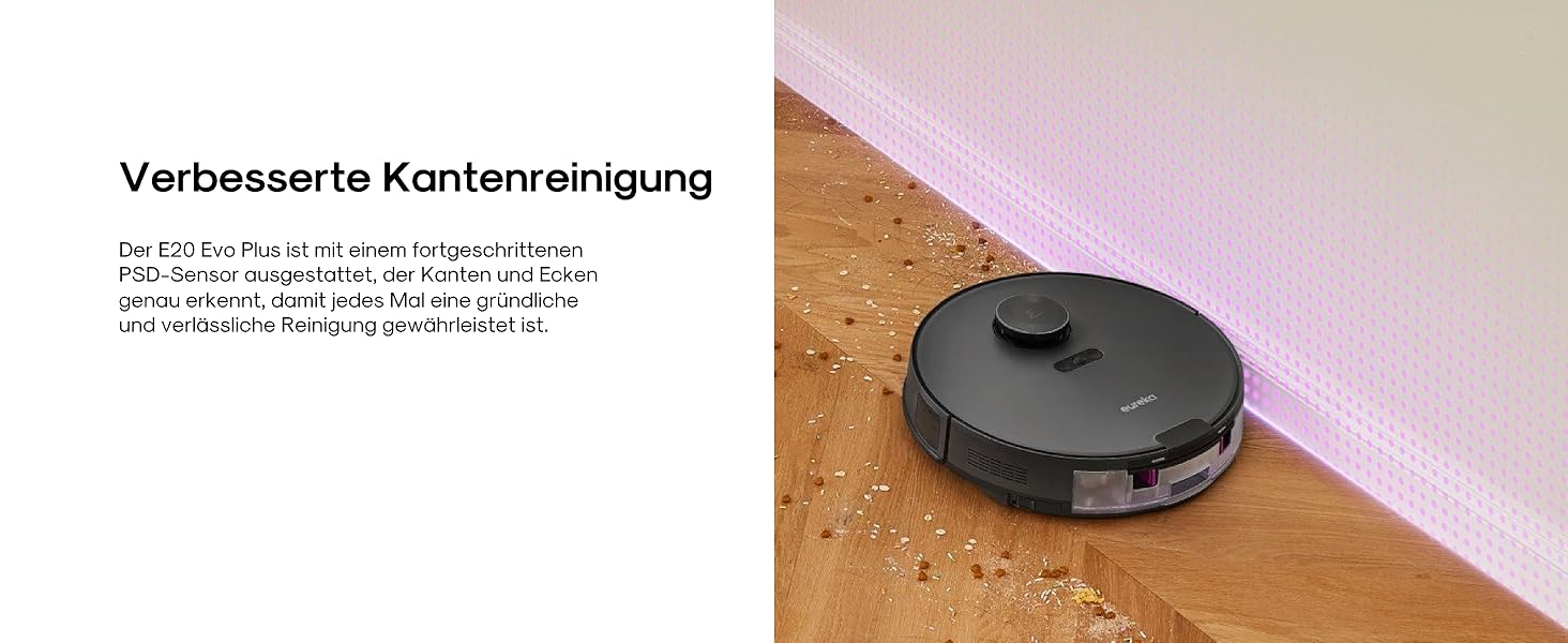 Робот-пилосос Eureka E20 Evo Plus з функцією миття та автопорожненням, 10000 Па, для твердих підлог та килимів, білий (чорний)