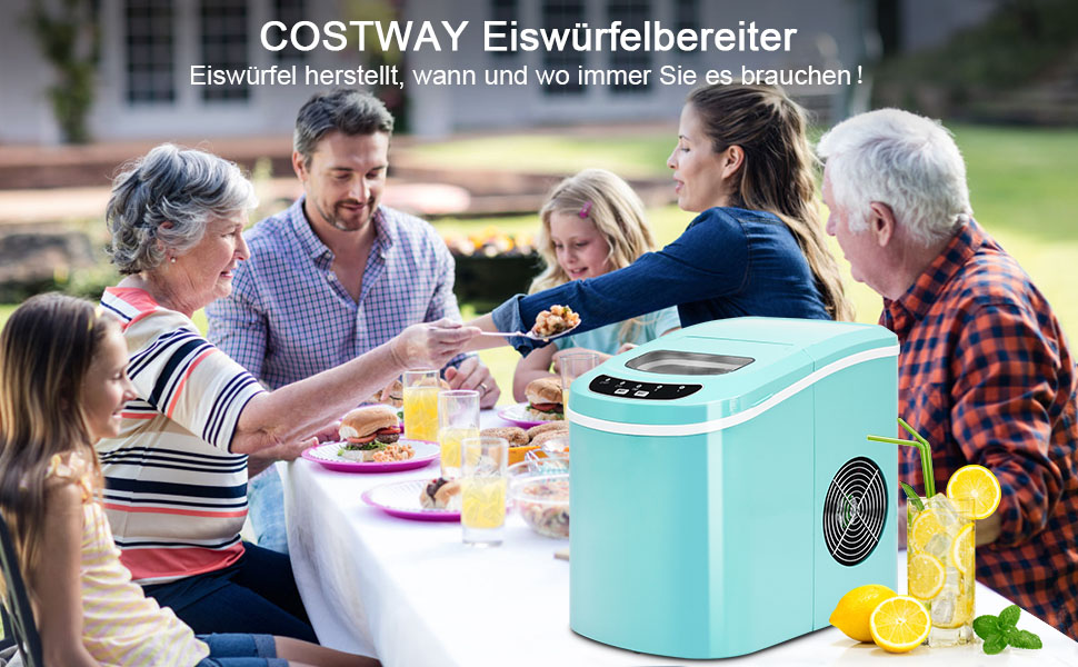 Машина для приготування льоду COSTWAY 12 кг/24 год, зелена/блакитна, 2.2л бак, 2 розміри кубиків льоду, лопатка