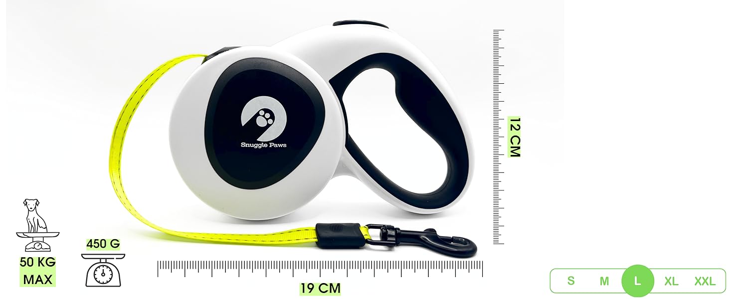 Snuggle Paws Retractable Dog Leash - 5m LED Light, Poop Bag Dispenser, Chew-Proof Steel Cable, Reflective Nylon Band | Extendable Leash for Small Dogs up to 20kg