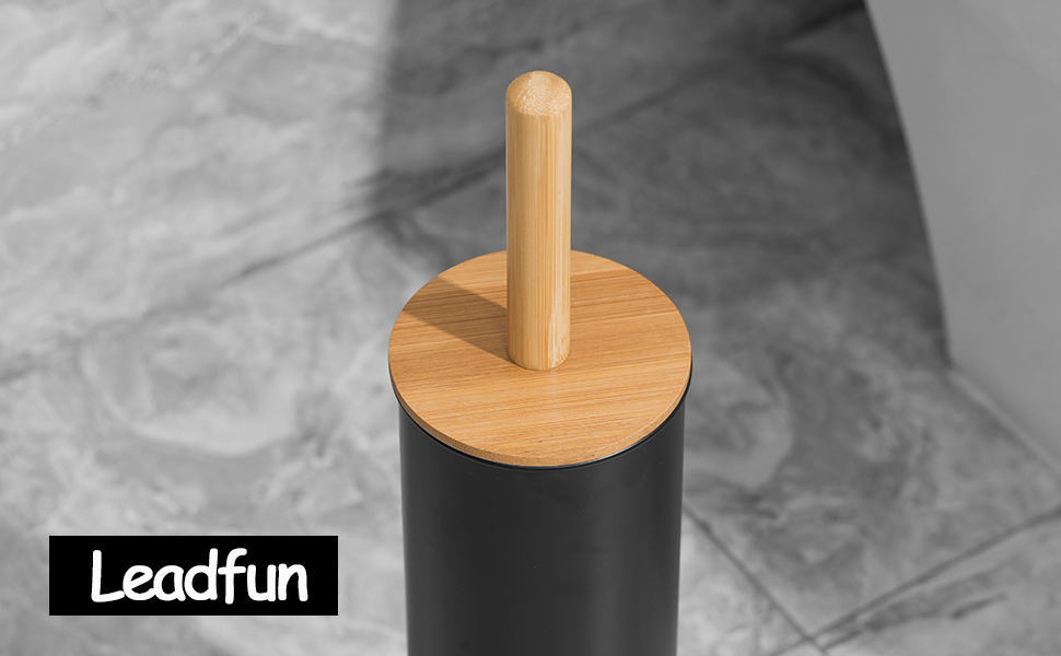 Щітка для туалету Leadfun з бамбуковою ручкою, металевим тримачем, 2 насадки, посилена основа (чорний)