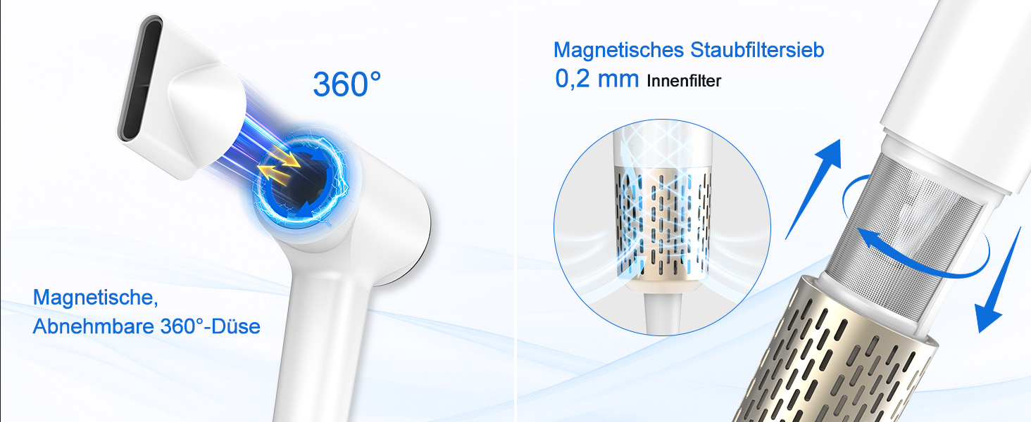 Фен для волосся з плазмою та безщітковим мотором 110 000 об/хв - швидке сушіння, тиха робота, з магнітною насадкою, для дому та подорожей (темно-сірий)